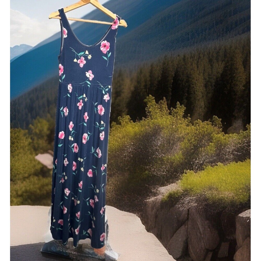 So Floral Maxi Tank Dress Blue Boho Sundress Coastal Casual Everyday Comfy Small